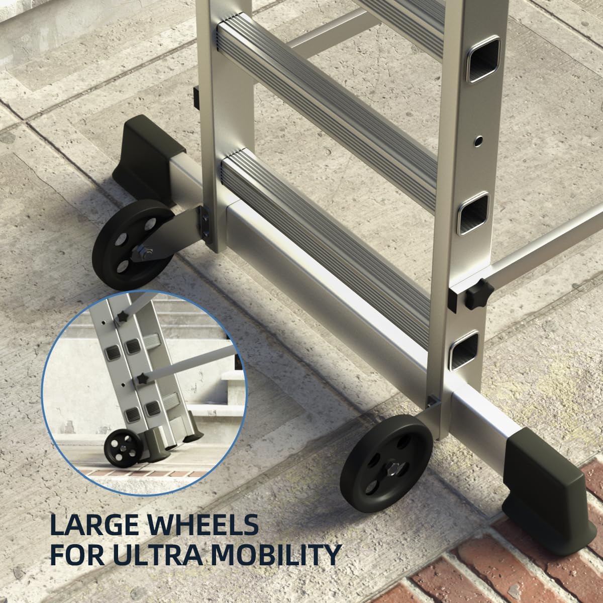 Foldable Scaffolding Ladder, Multipurpose Rolling Work Platform, Scaffold Tower, Ladder Stool Bench, Adjustable Platform, 330 Lbs Duty Rate - Image 8