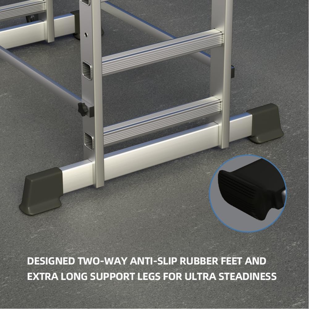 Foldable Scaffolding Ladder, Multipurpose Rolling Work Platform, Scaffold Tower, Ladder Stool Bench, Adjustable Platform, 330 Lbs Duty Rate - Image 7