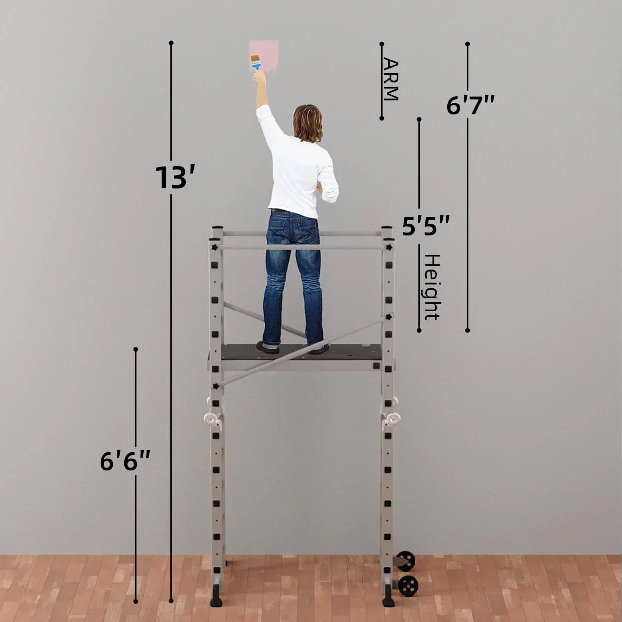 Foldable Scaffolding Ladder, Multipurpose Rolling Work Platform, Scaffold Tower, Ladder Stool Bench, Adjustable Platform, 330 Lbs Duty Rate - Image 9
