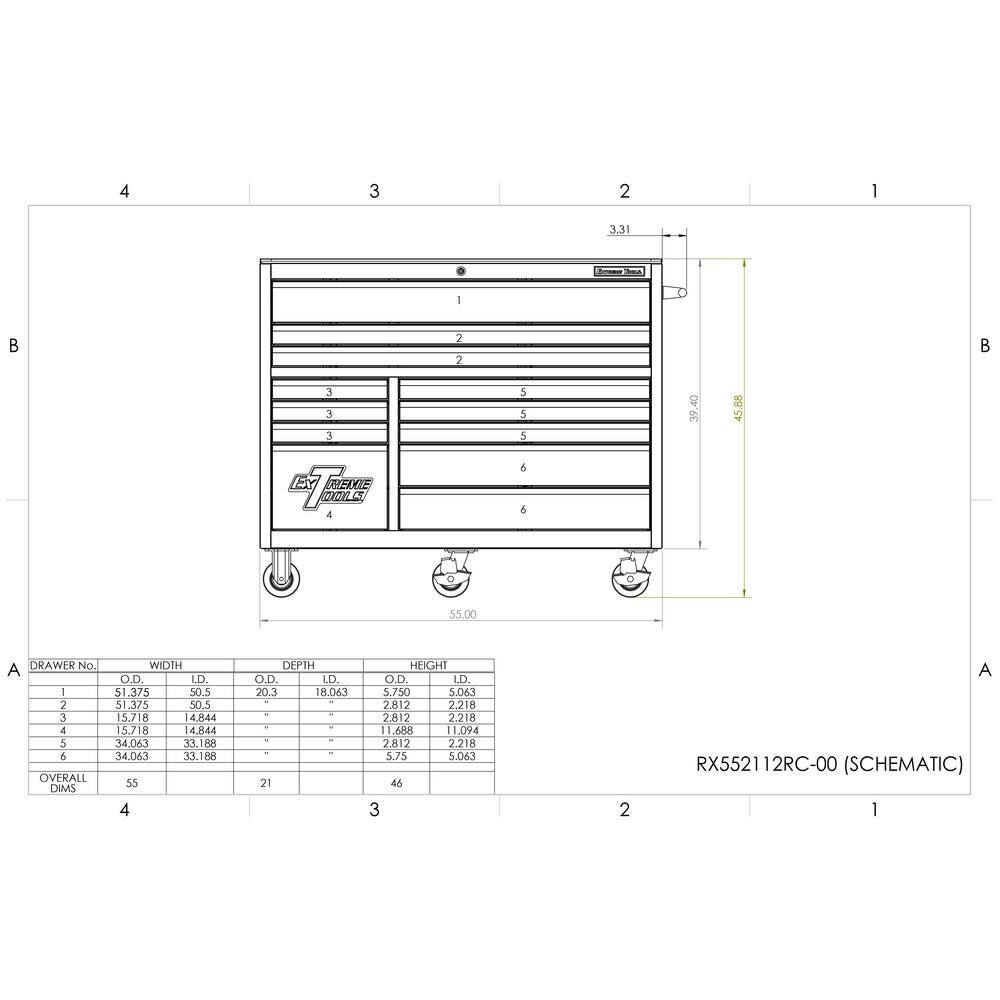 Extreme Tools THD Series 55 in. 12-Drawer Roller Cabinet Tool Chest in Blue THD552112RCBL - Image 7