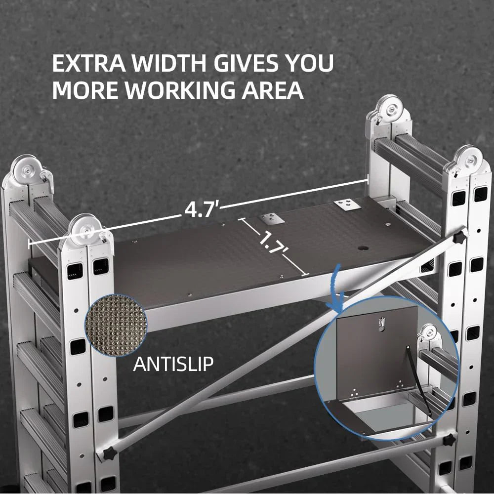Foldable Scaffolding Ladder, Multipurpose Rolling Work Platform, Scaffold Tower, Ladder Stool Bench, Adjustable Platform, 330 Lbs Duty Rate - Image 4